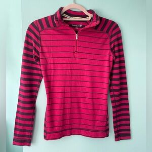 Smartwool 1/4 Zip Women’s Merino Wool Red Stripe Sweater Size Small